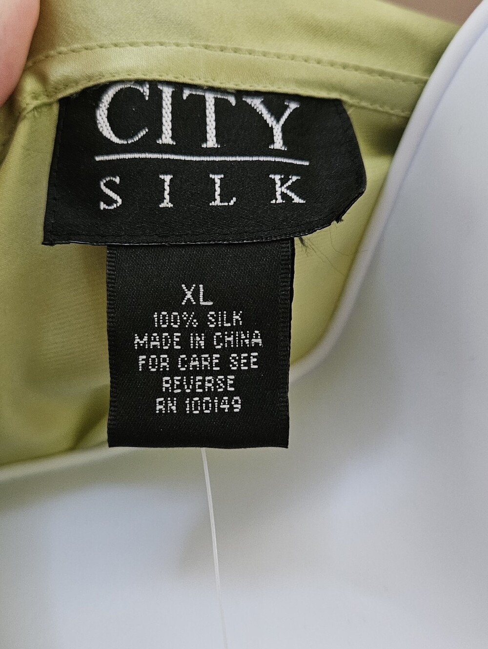 NWT City Silk 100% Silk Tie-Neck Satin Blouse Citrine Green Long Sleeve - Picture 5 of 6
